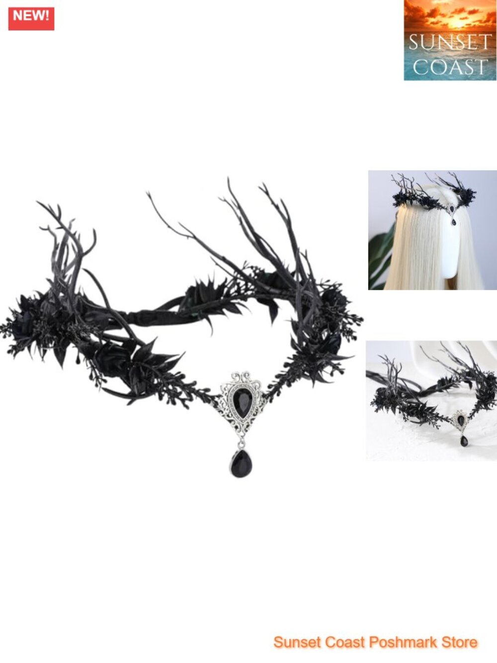 Gothic Flower Elf Crown Branch Antler Floral Circlet Dark Fairy Headpiece